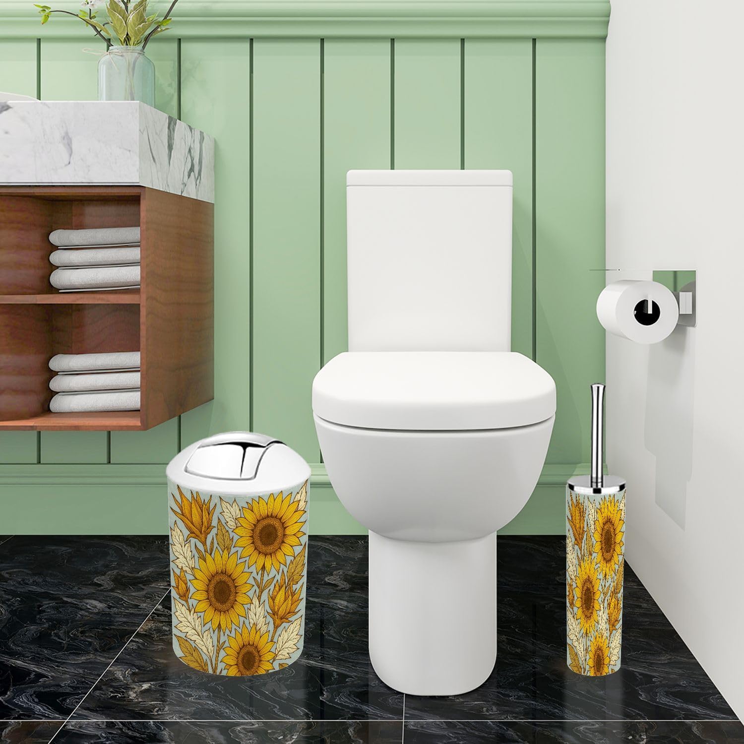 TRANQDEHOM 6-Piece Boho Sunflowers Bathroom Accessory Set