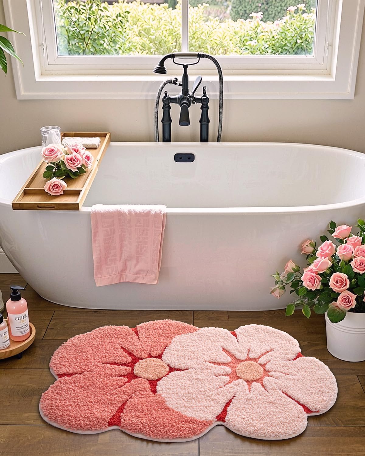 LUMI Flower Bath Rug Soft Plush Red 20x32 Non-Slip