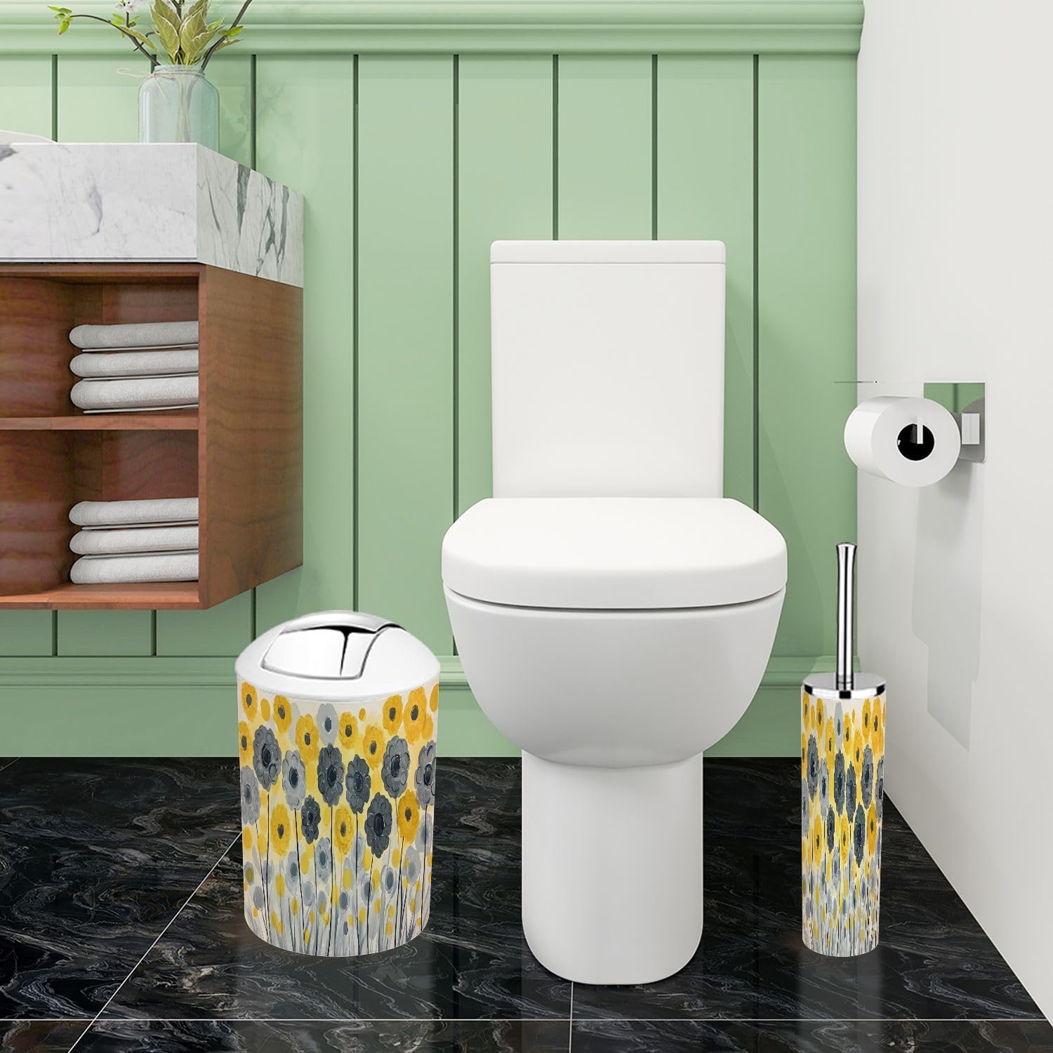 Boho Abstract Trash Can Set 6 Piece Bathroom Accessories