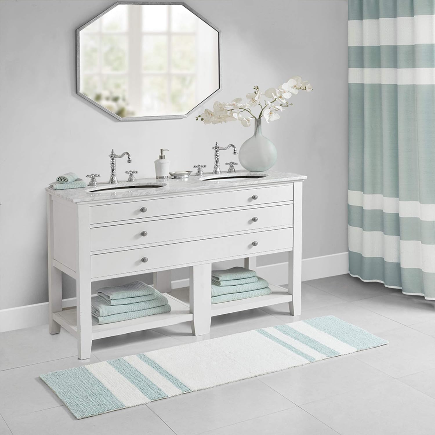 Madison Park Reversible Spa Cotton Bath Rug 24x72 Aqua