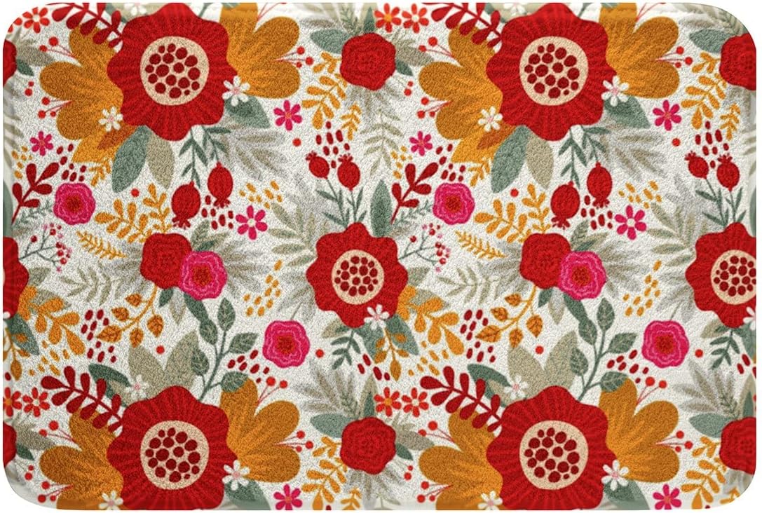 Red Velvet Bohemian Flower Bath Rug 16x24 Inches