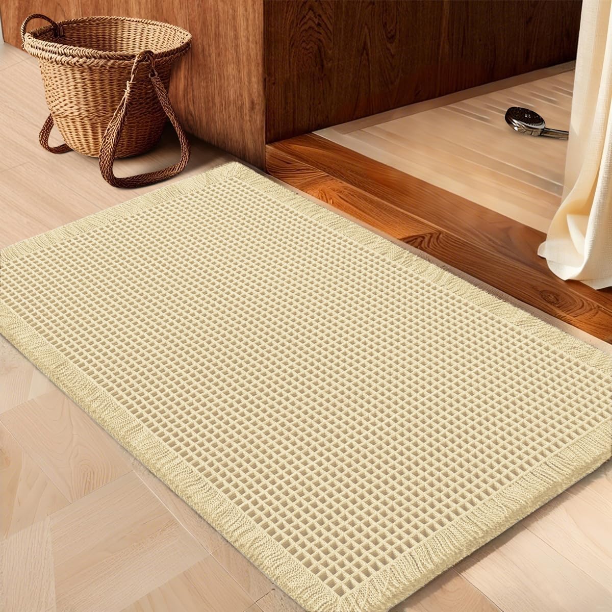 IM HOME Waffle Bath Mat Light Beige 32x20