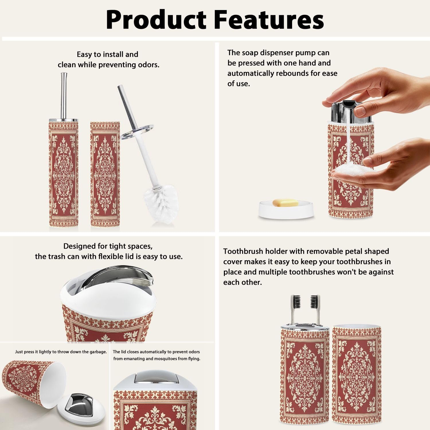 Boho Bathroom Accessory Set 6 Piece Modern Design