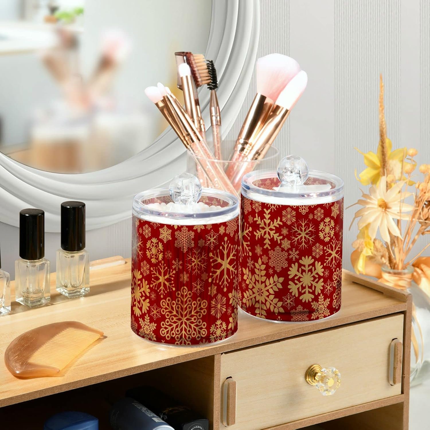 GEDAKO Qtip Holder with Lid Set Clear Glass Canister