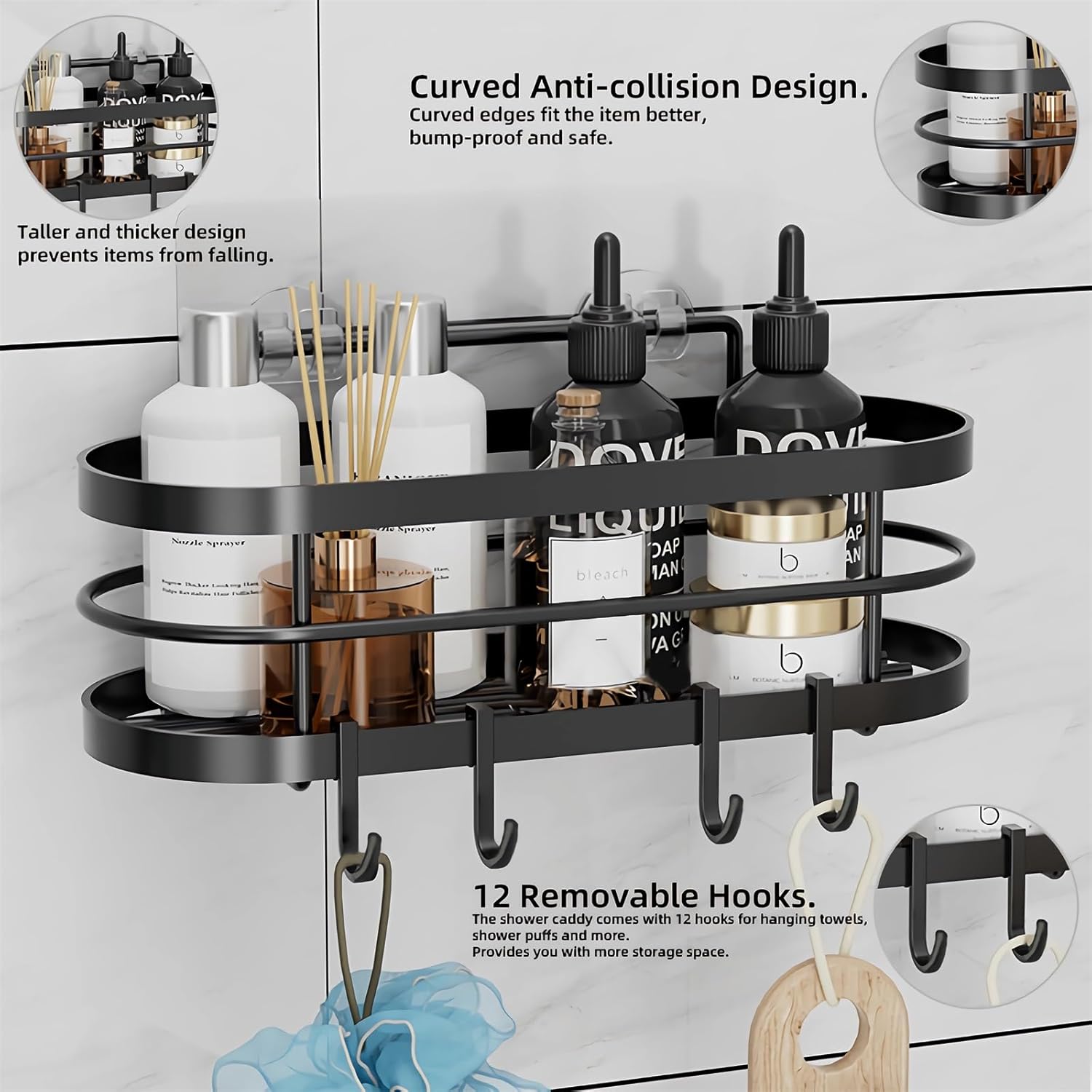 LGQXGO 3 Pack Adhesive Shower Caddy Organizer with 12 Hooks