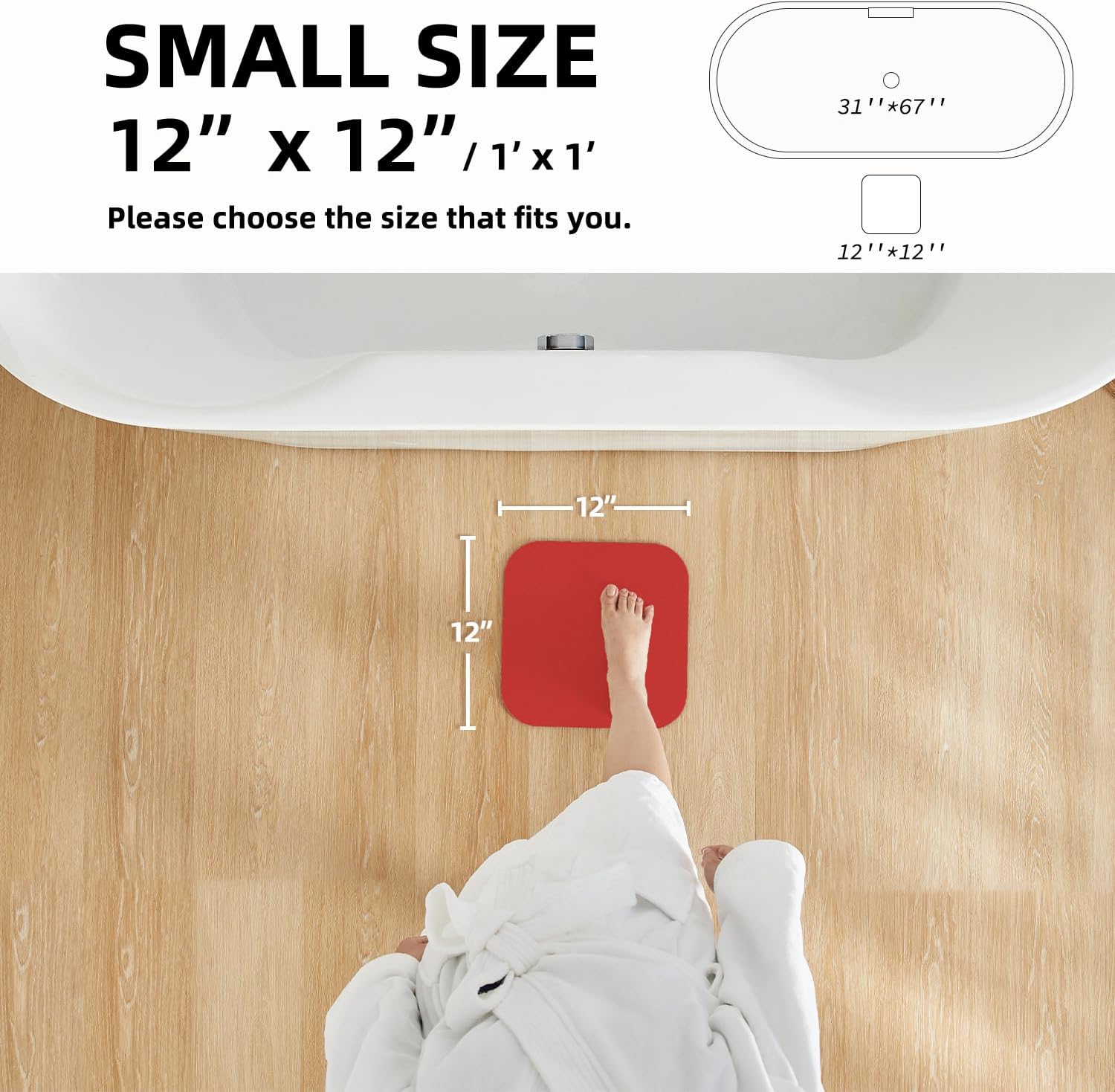 TYUU Christmas Bath Mat Red Non-Slip 12x12 Inches