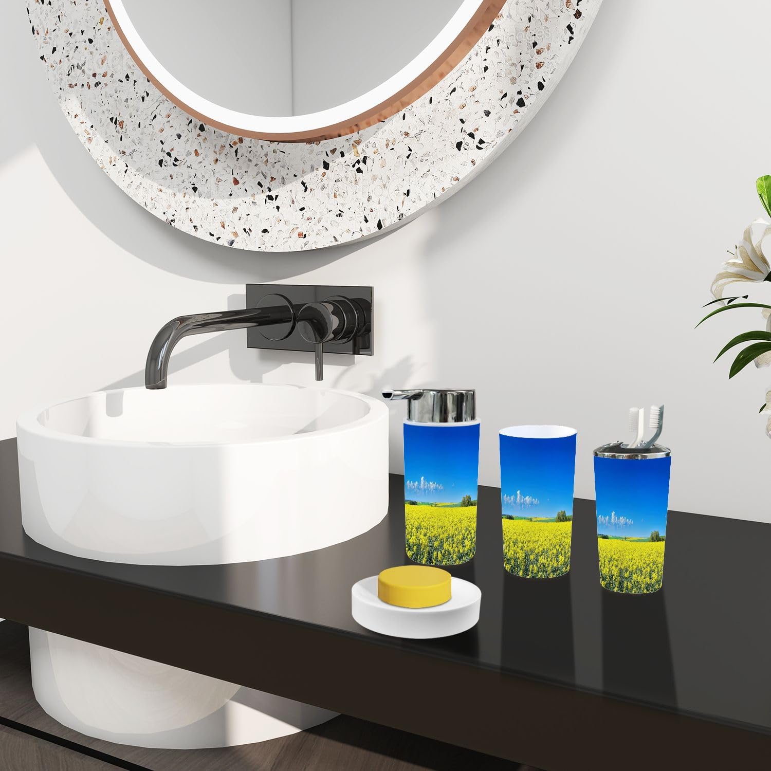 Boho Field Colza Rapeseed Bathroom Accessory Set 6 Piece