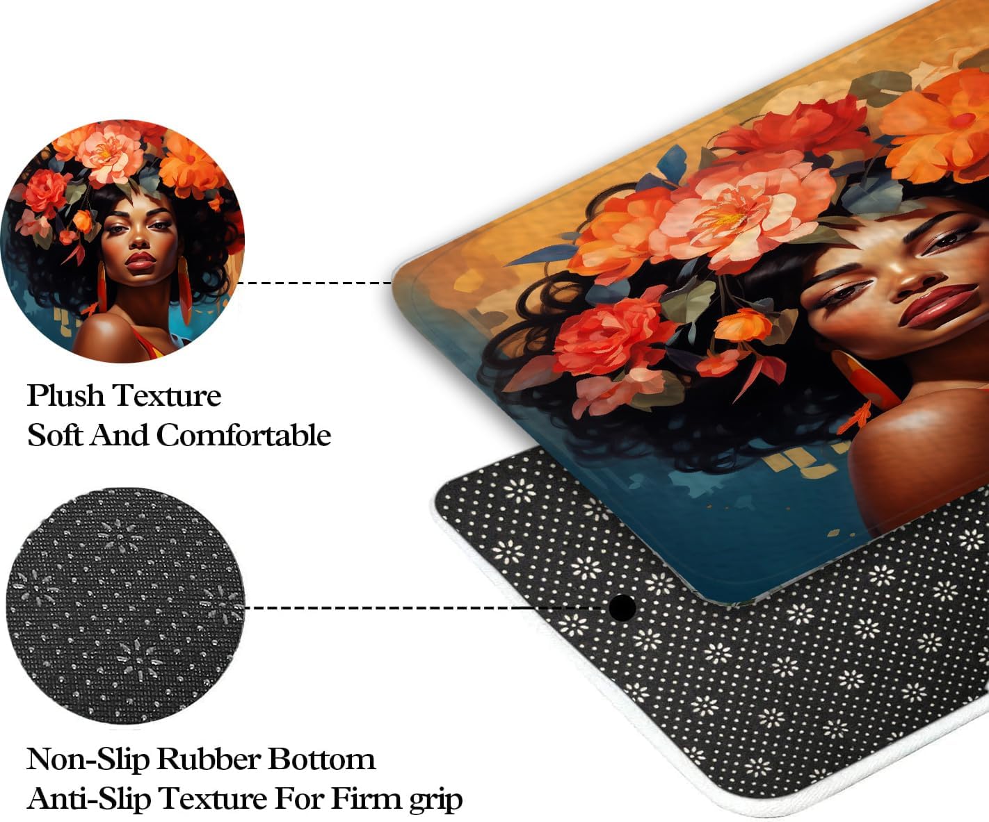 JAWO Black Rustic Flower Bath Rug Non-Slip