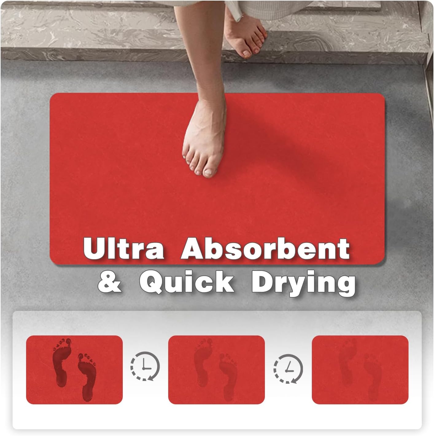TYUU Christmas Bath Mat Red Non-Slip 12x12 Inches