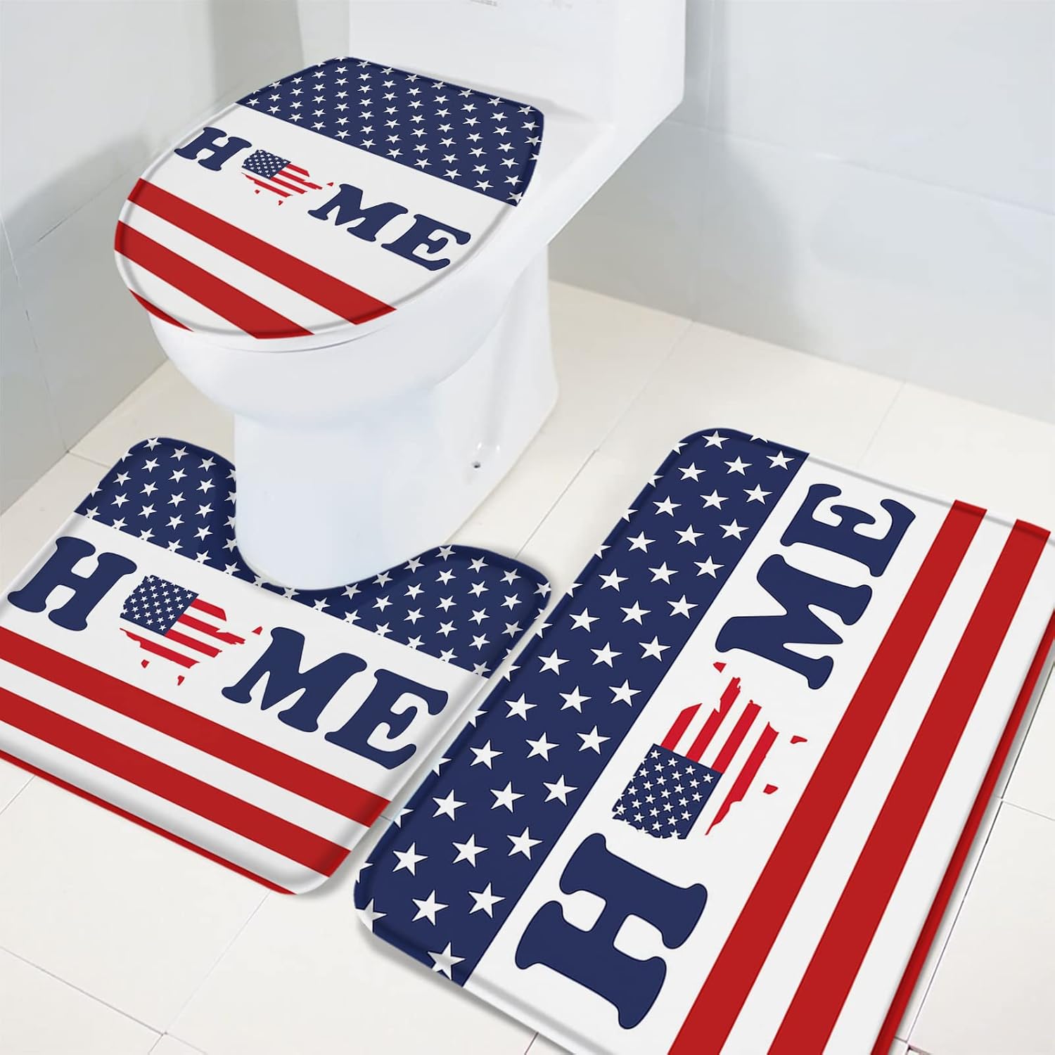3 Piece Bathroom Rug Set with Non-Slip Toilet Cover