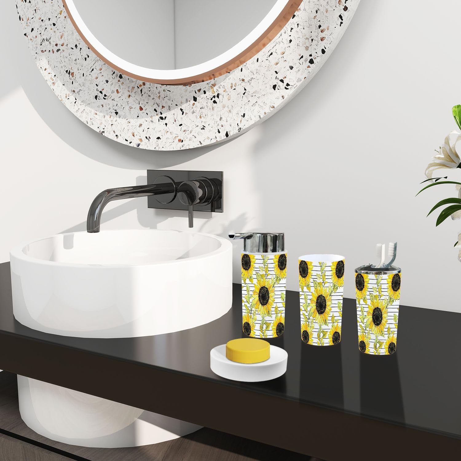 Boho Sunflowers Bathroom Accessory Set 6 Piece