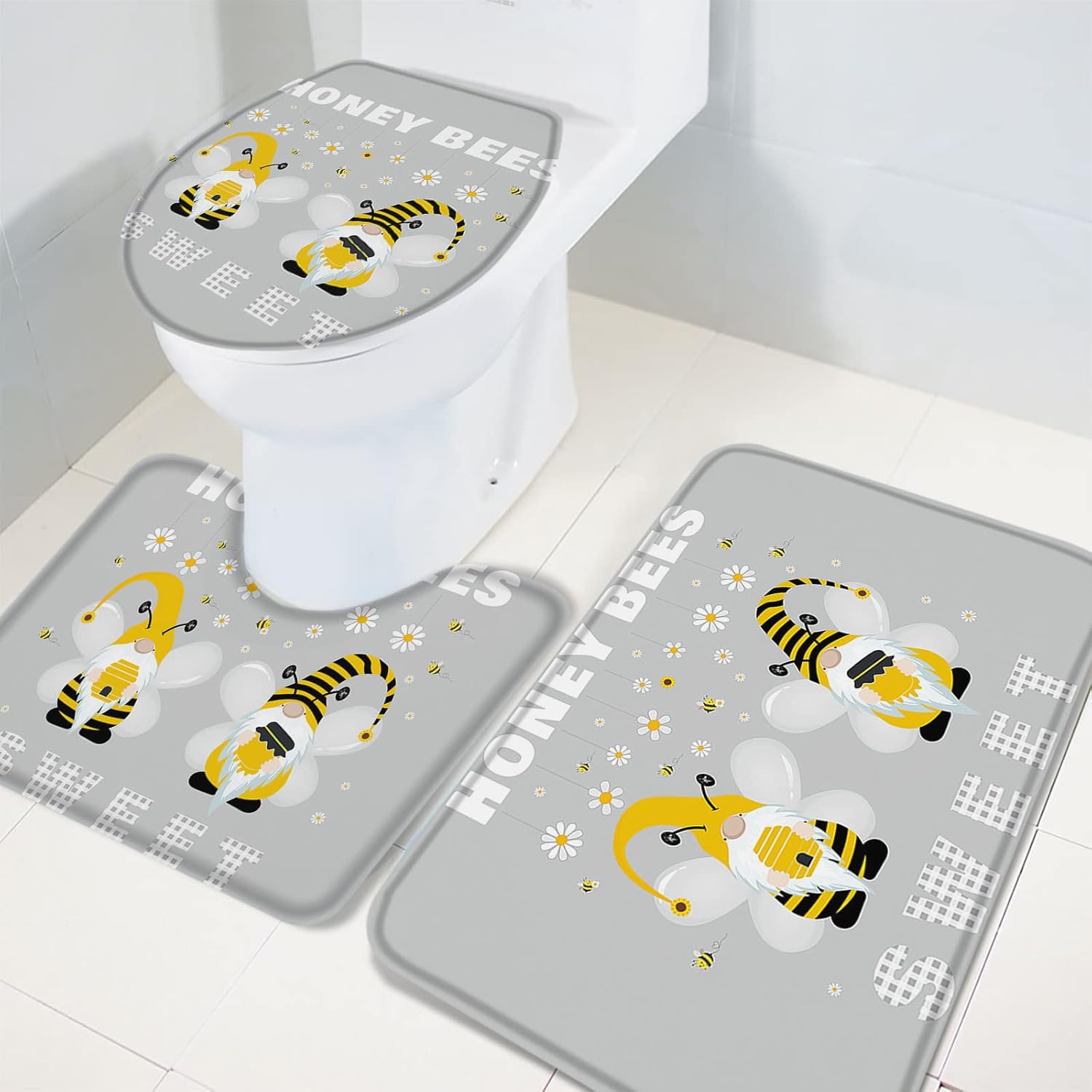YESOF66 3 Piece Bathroom Rug Set with Non-Slip Mat