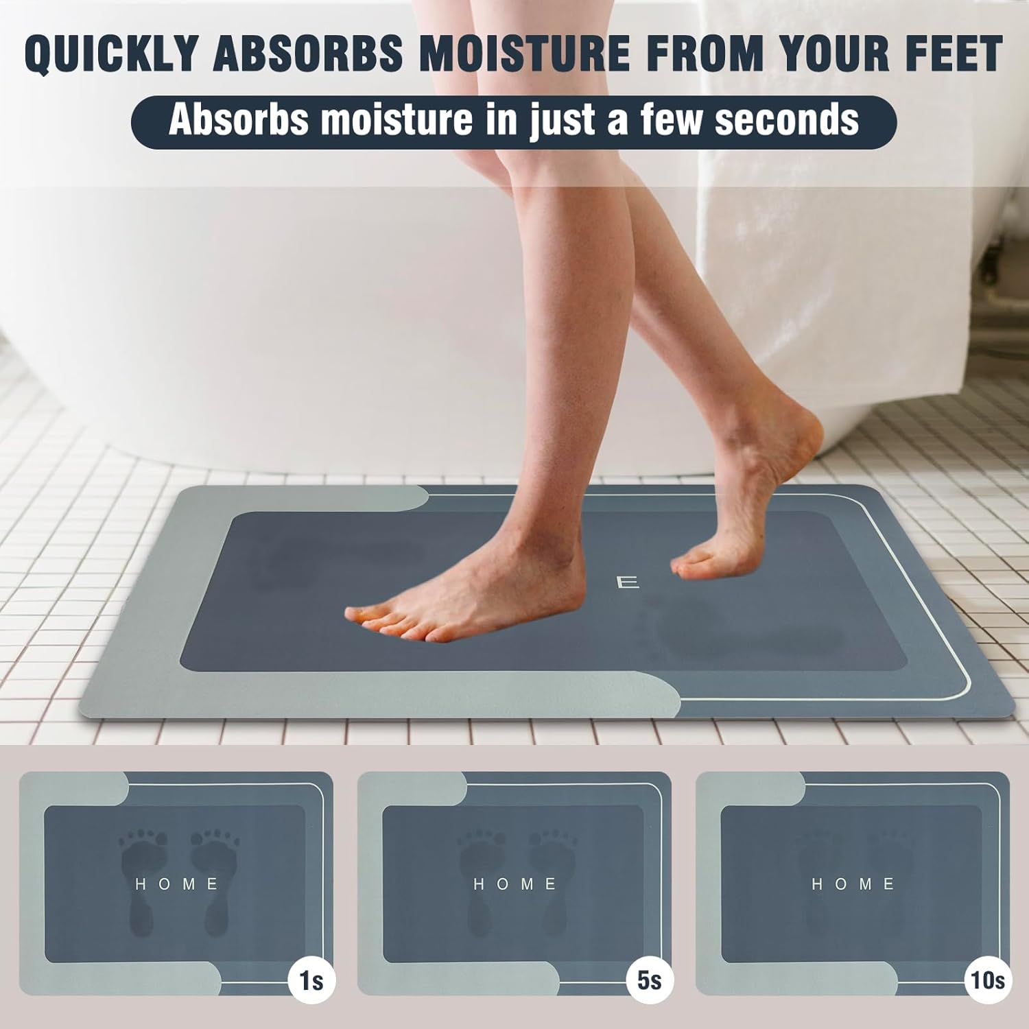 UGRASEA 3-Piece Modern Bath Mat Set Non-Slip Absorbent Quick-Drying Stain-Resistant Dark Gray