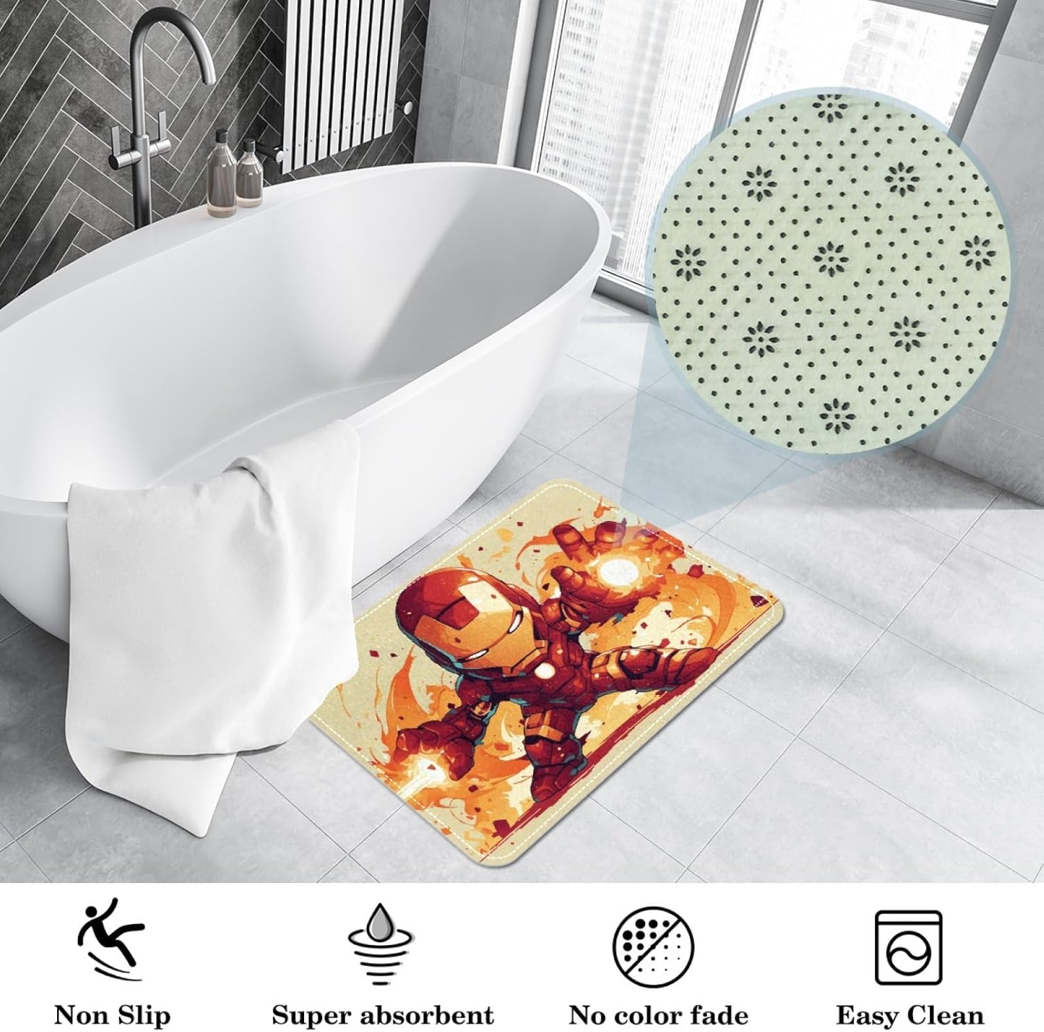 Iron Man Polyester Bath Rug Chair Mat 60x40cm