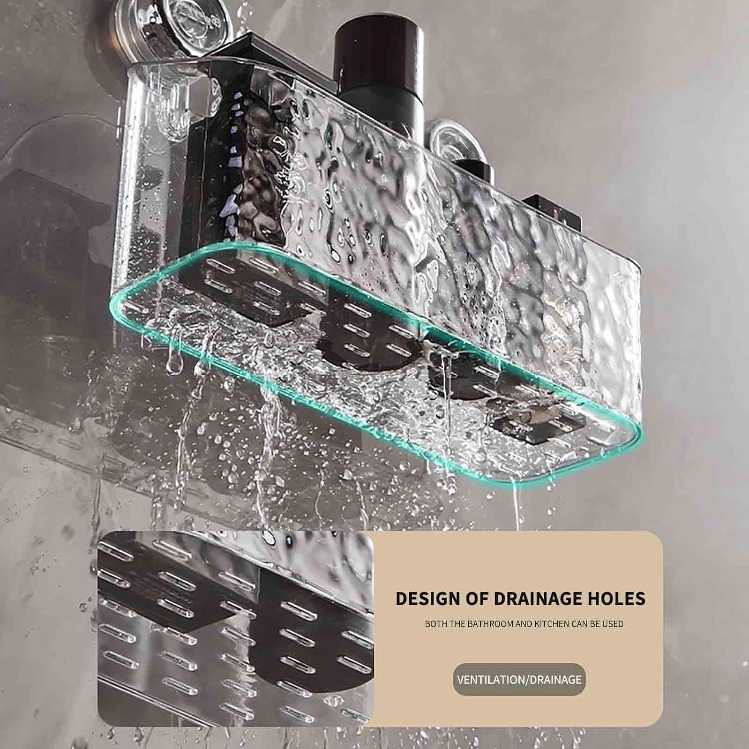 Clear Shower Caddy with Suction Cups and Rose Gold Fittings