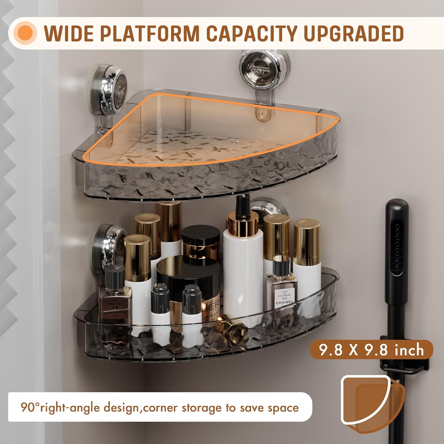 MEIGESI Acrylic Corner Shower Caddy No-Drill Wall Mounted Gray Silver 1 Pack