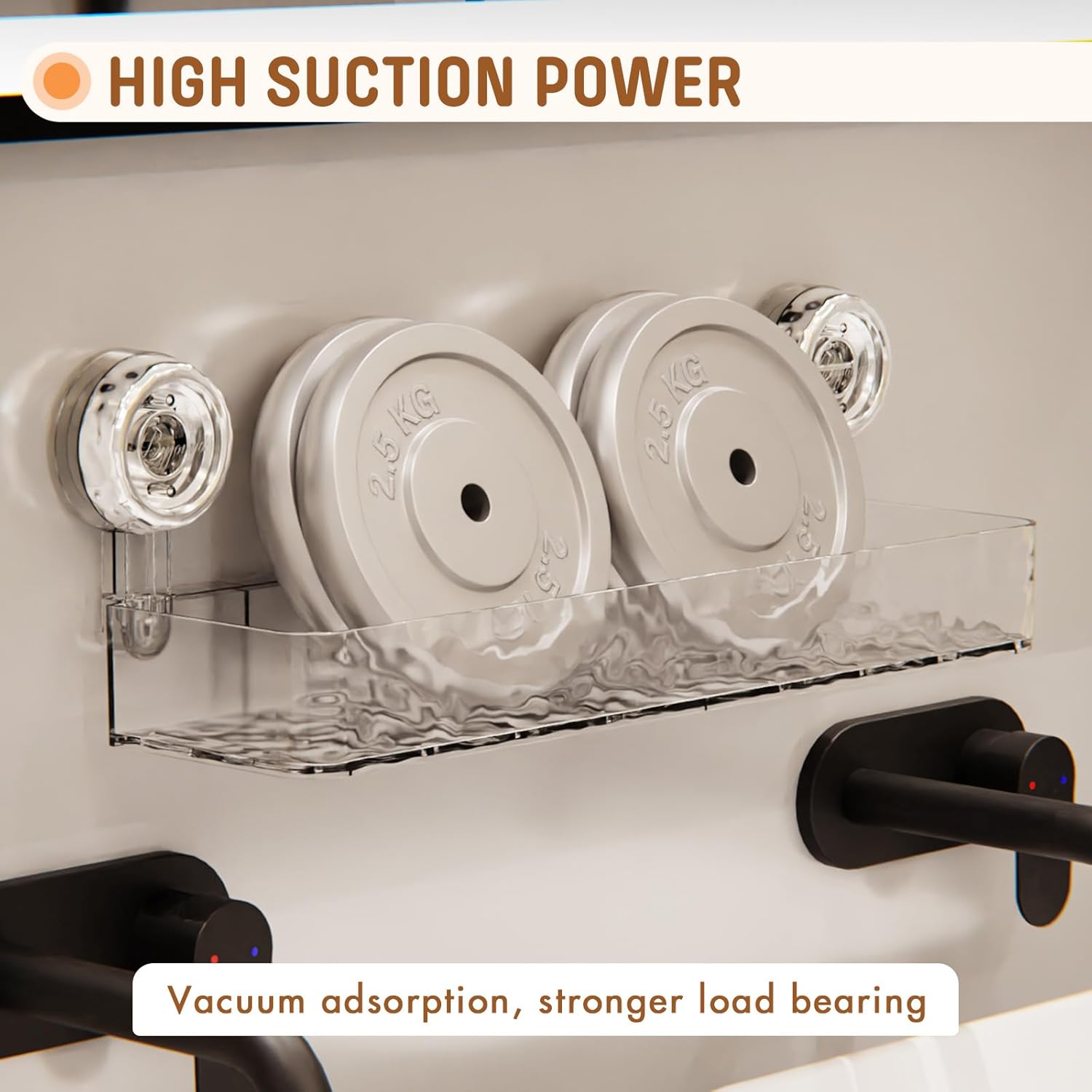 MEIGESI Acrylic Suction Cup Shower Caddy Wall Mounted No Drill Silver