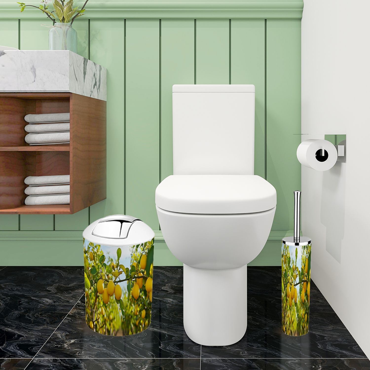 Boho Yellow Lemons Bathroom Accessory Set 6 Piece 1