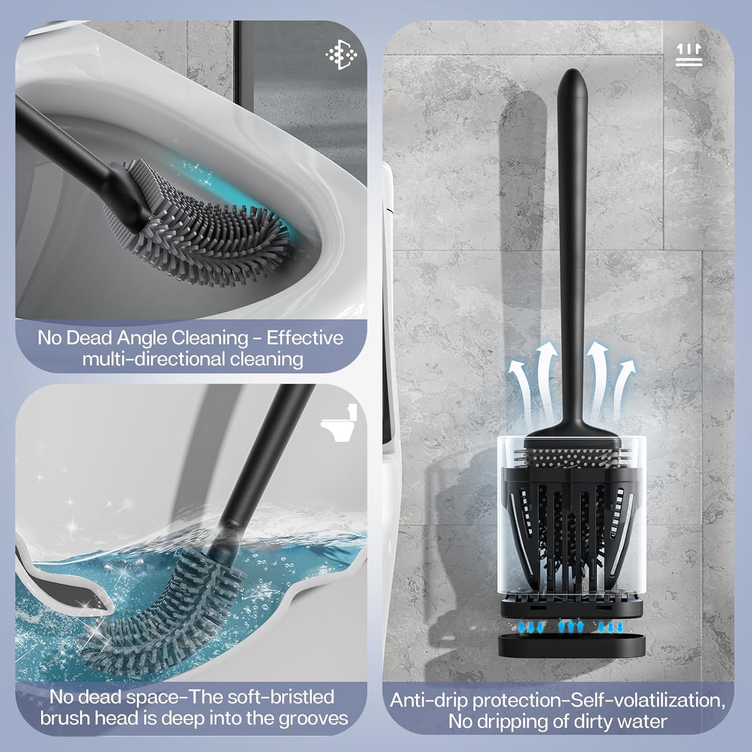 ASOBEAGE Deep Cleaner Toilet Brush with No-Slip Handle and Quick Drying Holder