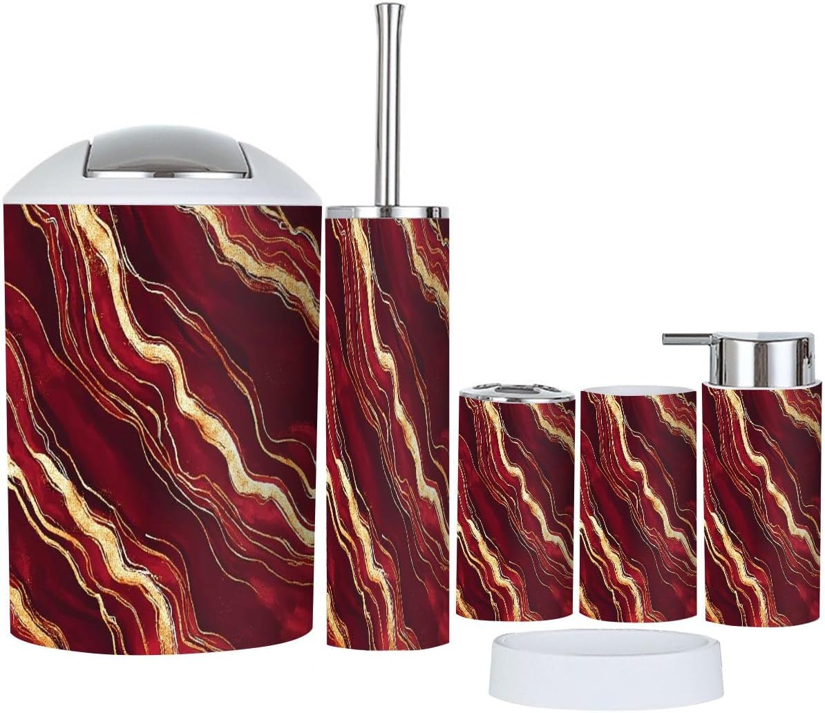 Boho Marble Gold Line Bathroom Accessory Set 6 Piece