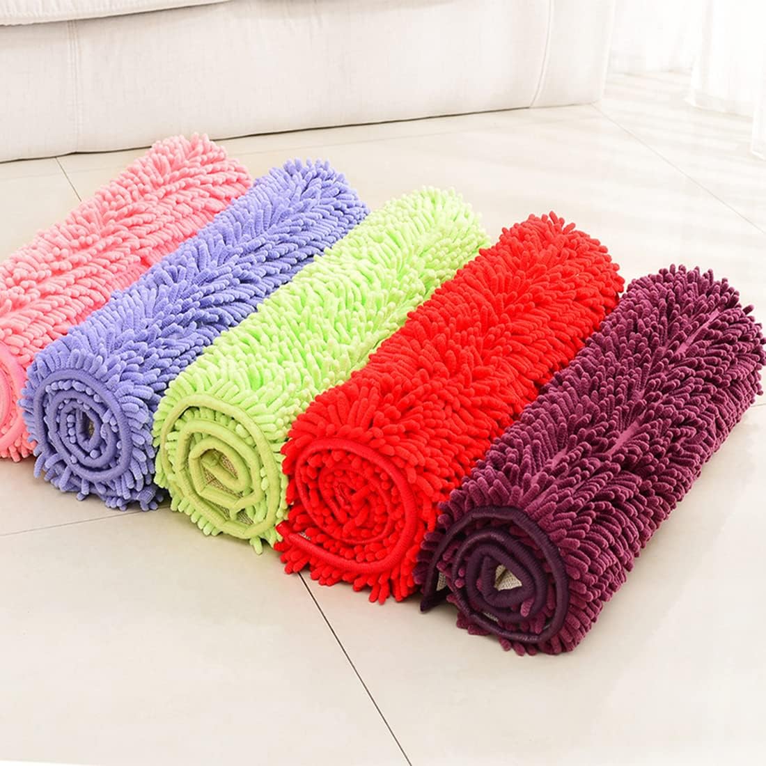 JAIJY Red Rectangle Chenille Bath Rug Non-Slip 1