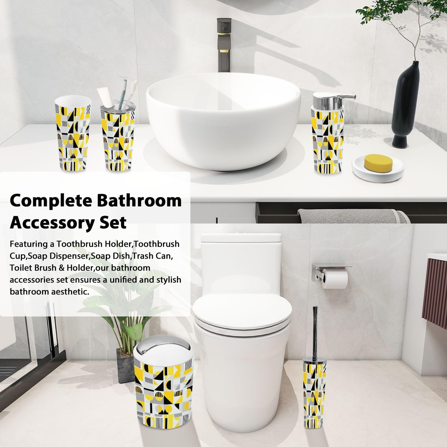 TRANQDEHOM 6 Piece Boho Bathroom Accessory Set