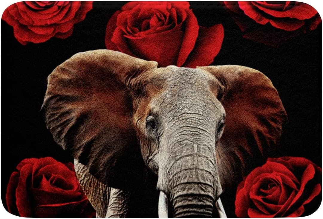 HSTDUNYE Elephant Area Rug Red Rose Bath Mat 16x24