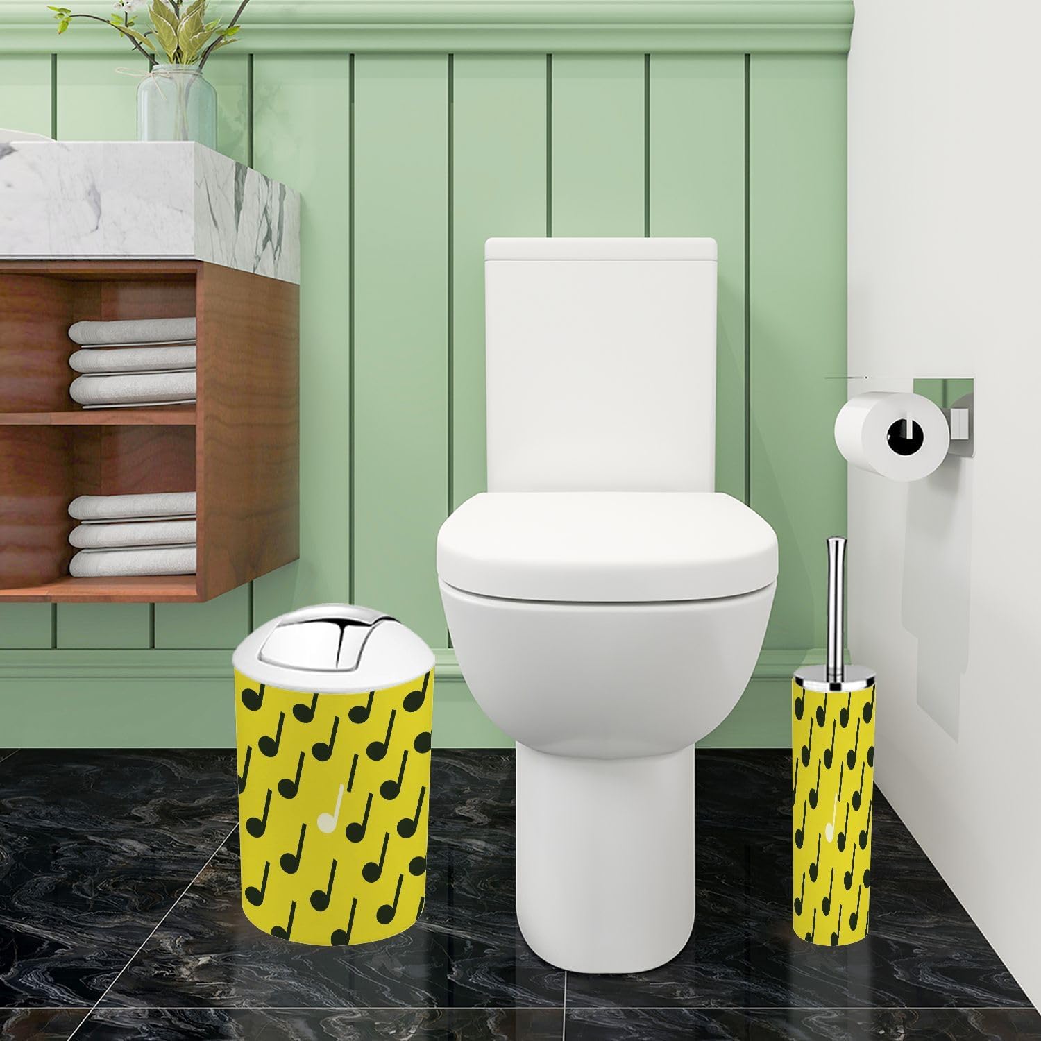 Boho Bathroom Accessory Set 6 Piece Black White