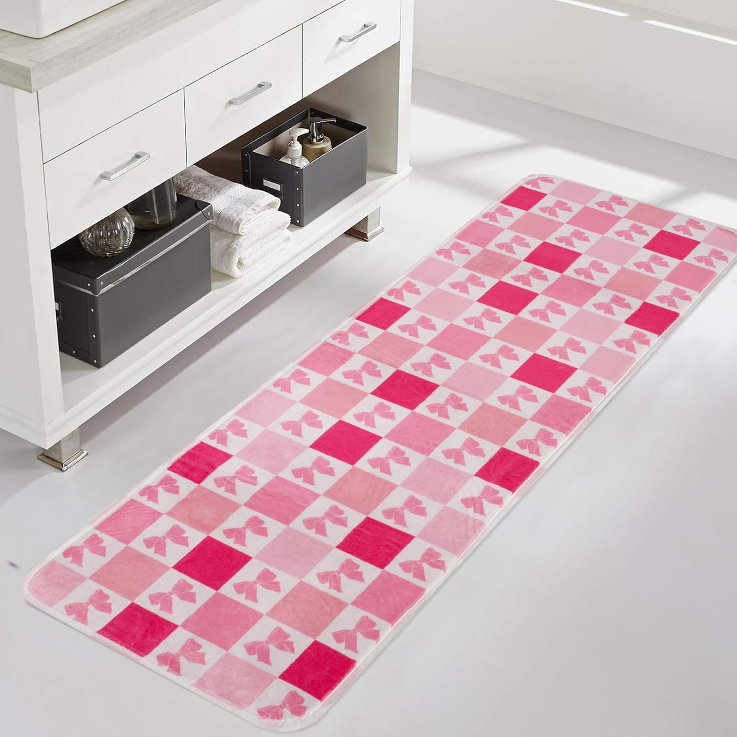 Pink Bow Bath Rug 16x48 Cozy Decor Rug
