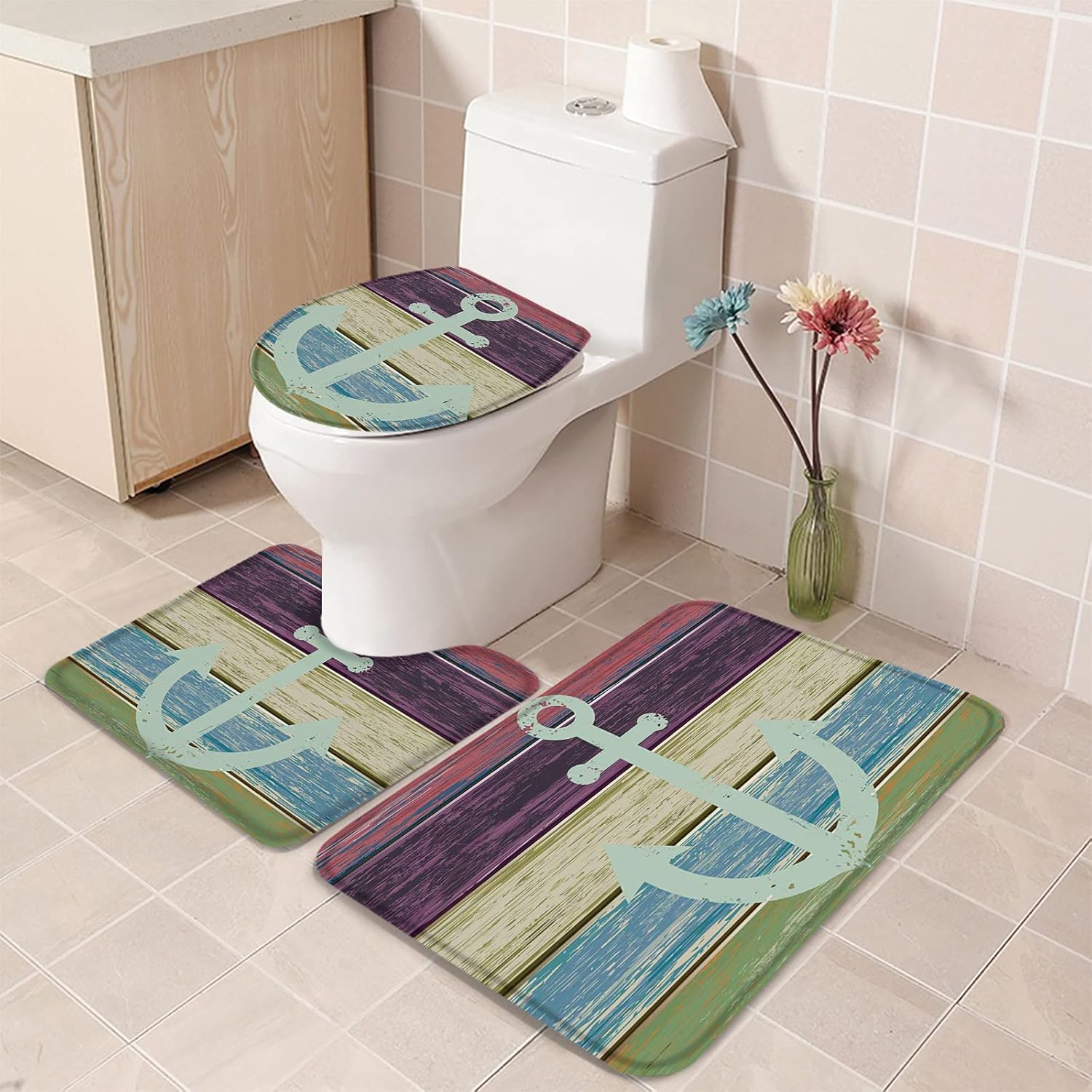 YESOF66 3 Piece Bathroom Rugs Set with Non-Slip Design