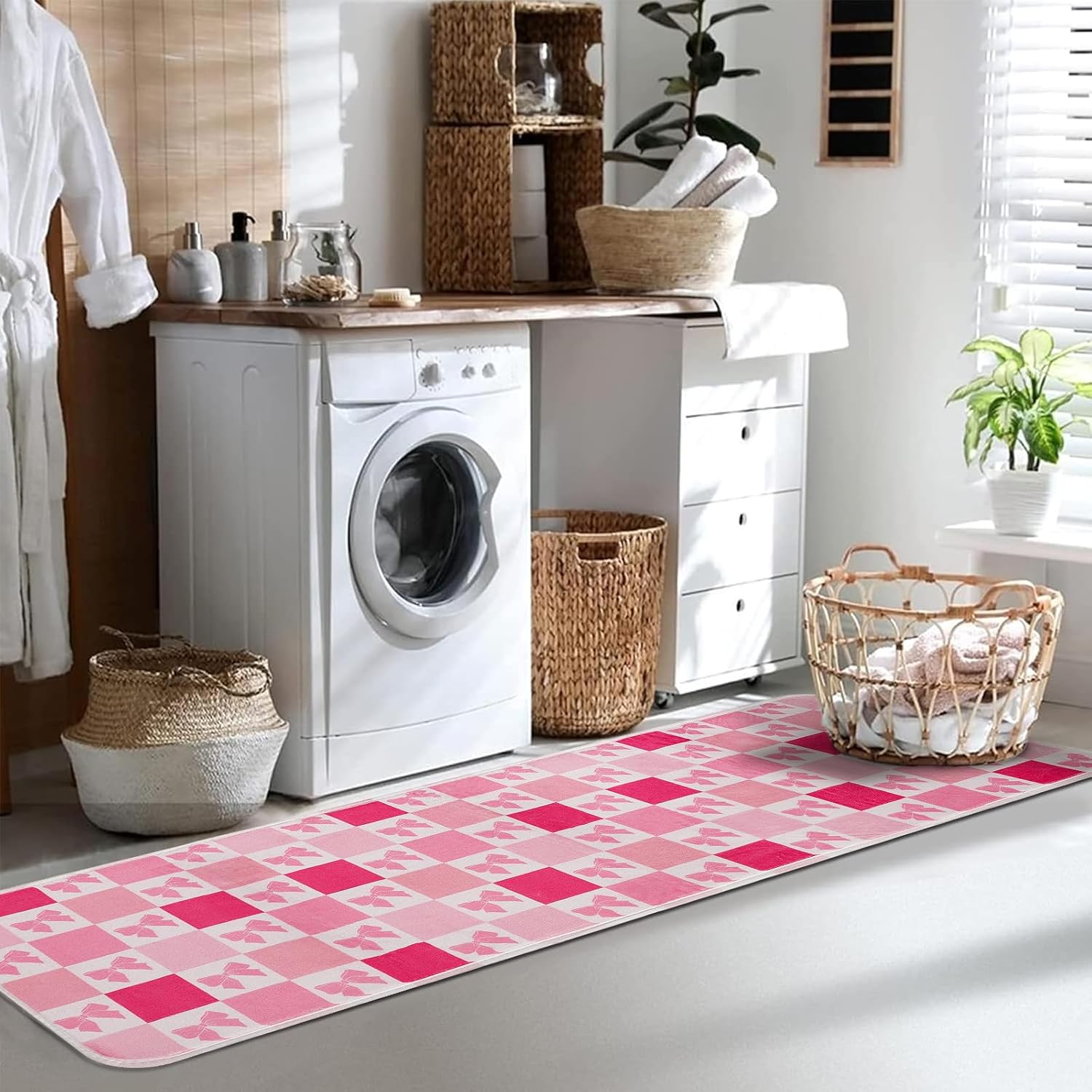 Pink Bow Bath Rug 16x48 Cozy Decor Rug