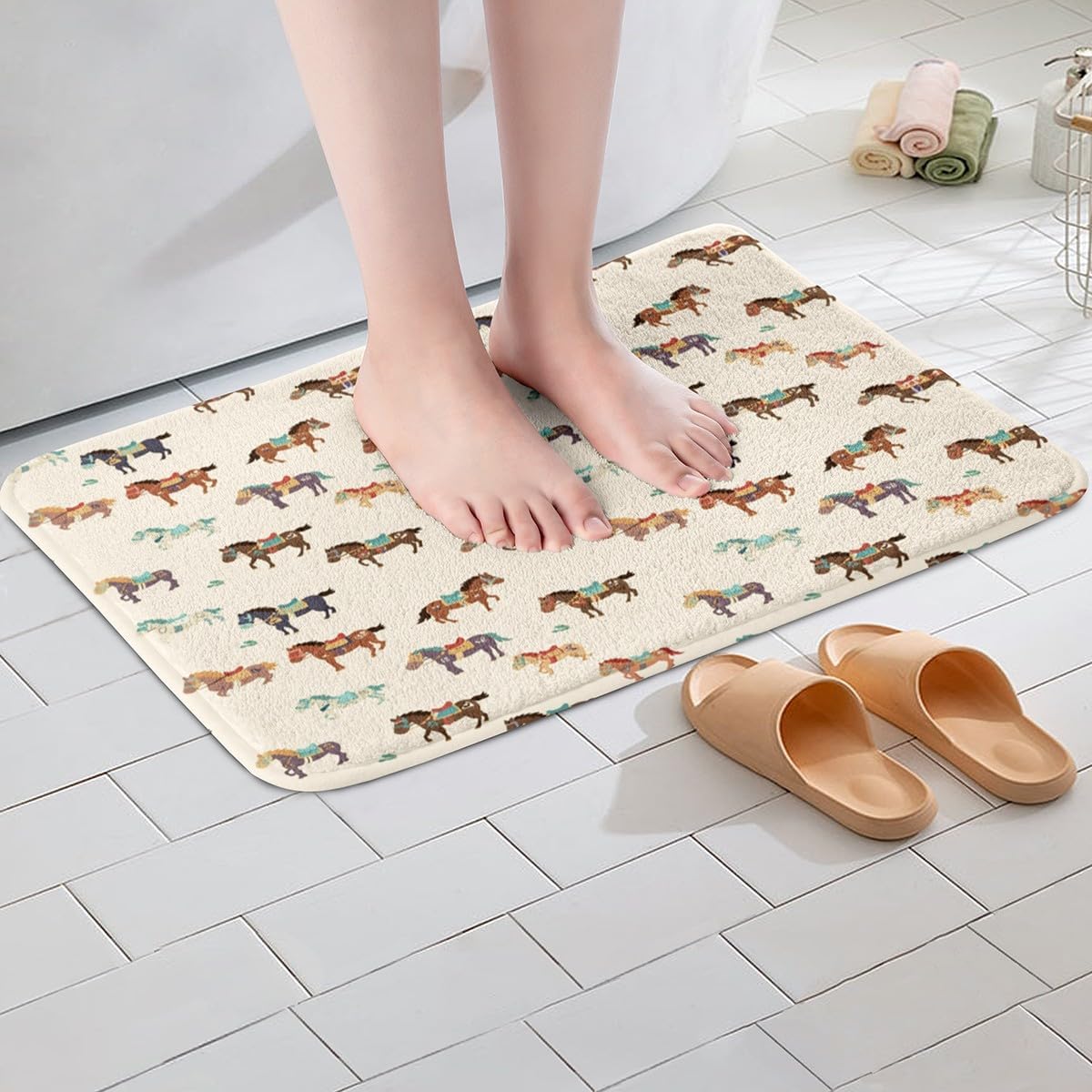 Feelyou Horse Bath Mat 16x24 Farm Style Rugs for Kids