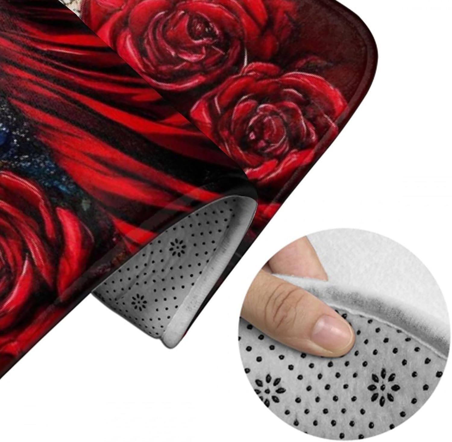 BoomDragon Non-Slip Memory Foam Bath Rug with Mexican Red Rose Design
