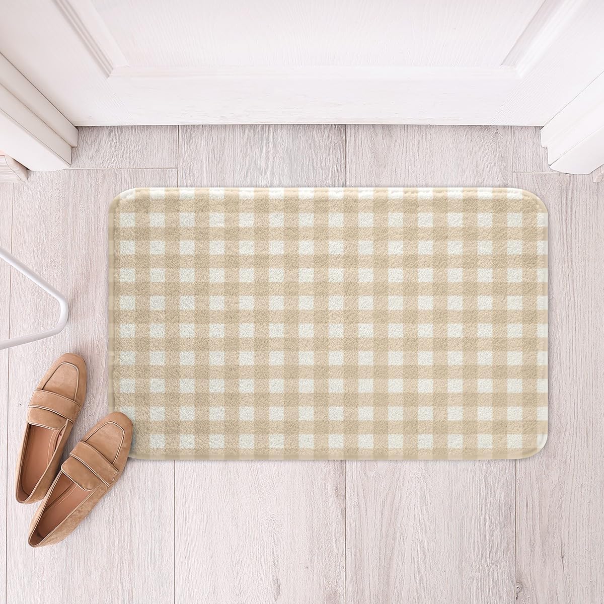 Erosebridal Khaki White Plaid Modern Bath Mat 16x24