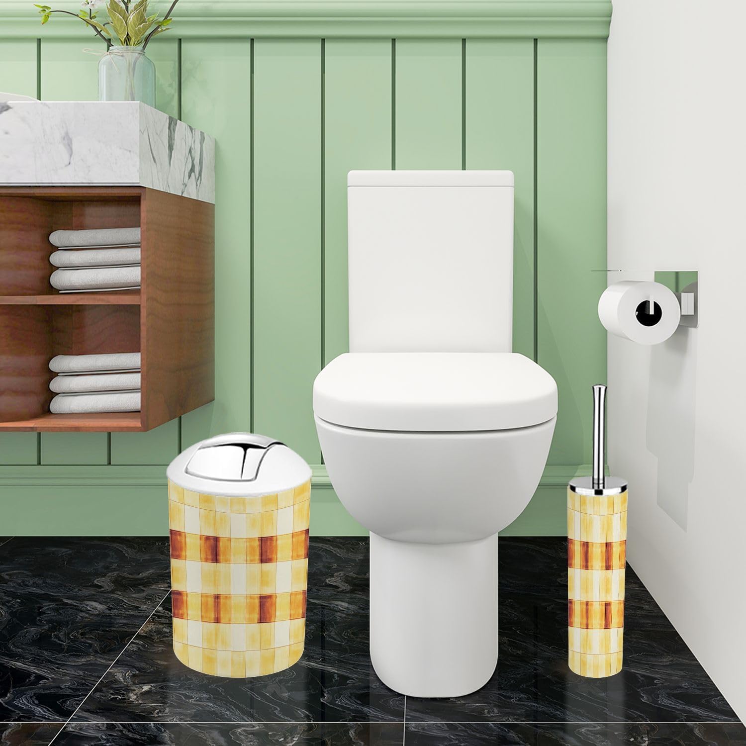 TRANQDEHOM 6-Piece Bathroom Accessory Set with Boho Check Pattern