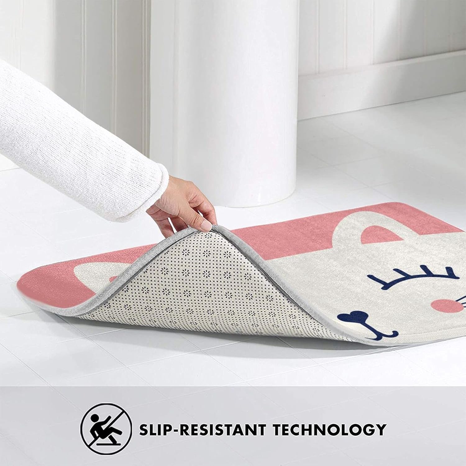 Cute Cat Bath Mat with Funny Design and Non-Slip Backing