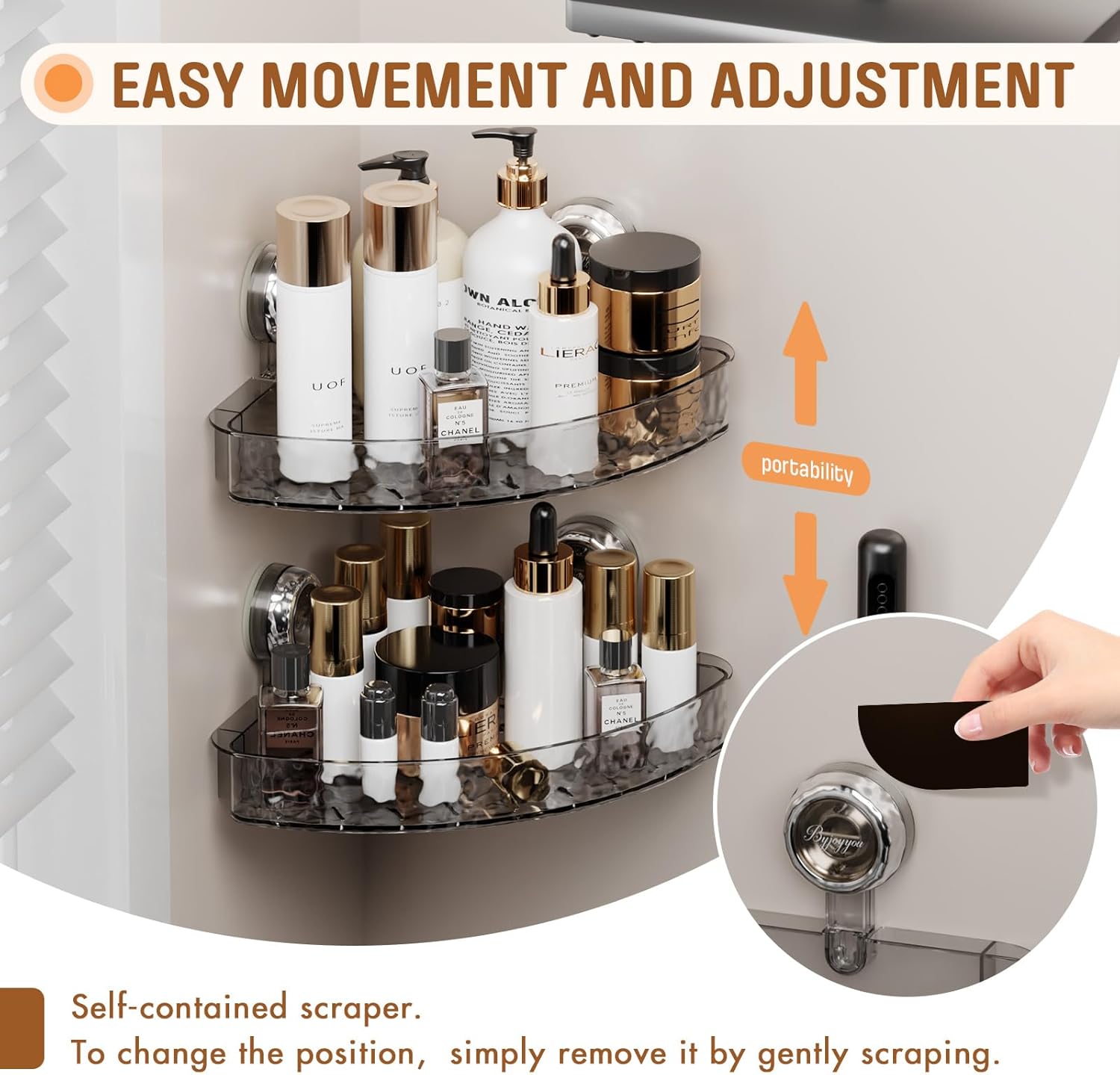 MEIGESI Acrylic Corner Shower Caddy No-Drill Wall Mounted Gray Silver 1 Pack