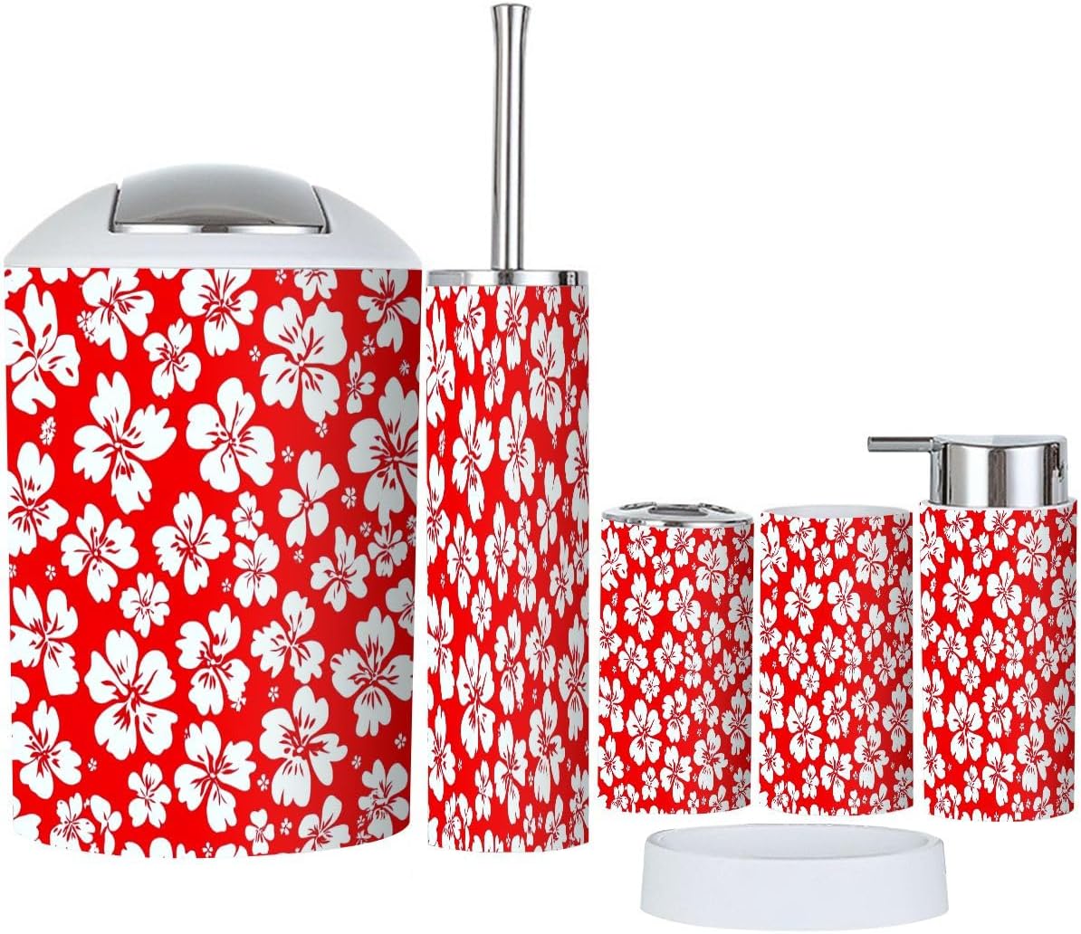 Boho Hibiscus Bathroom Accessory Set 6 Piece 1