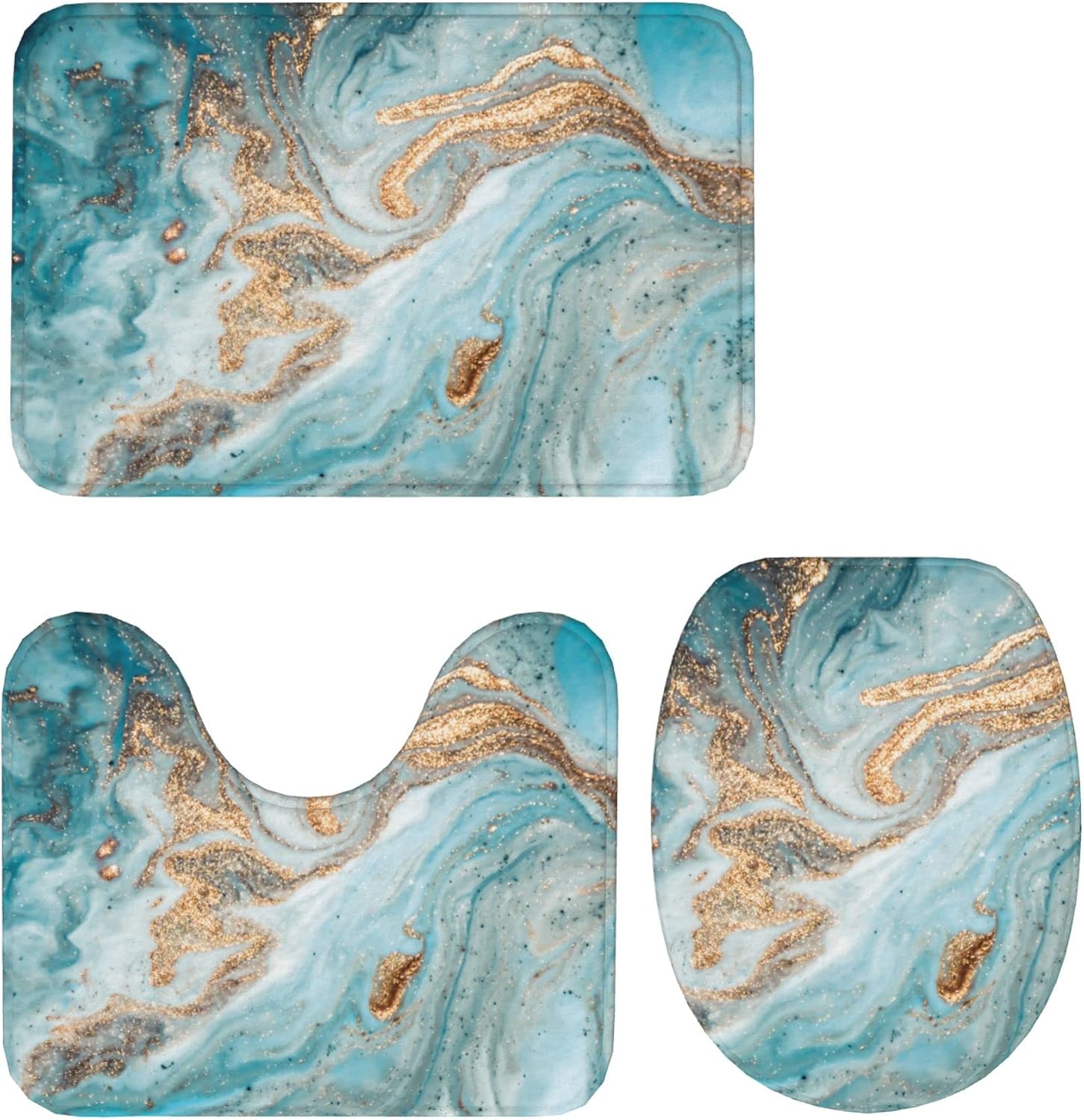 Luxury Turquoise Marble 3 Piece Bath Mat Set