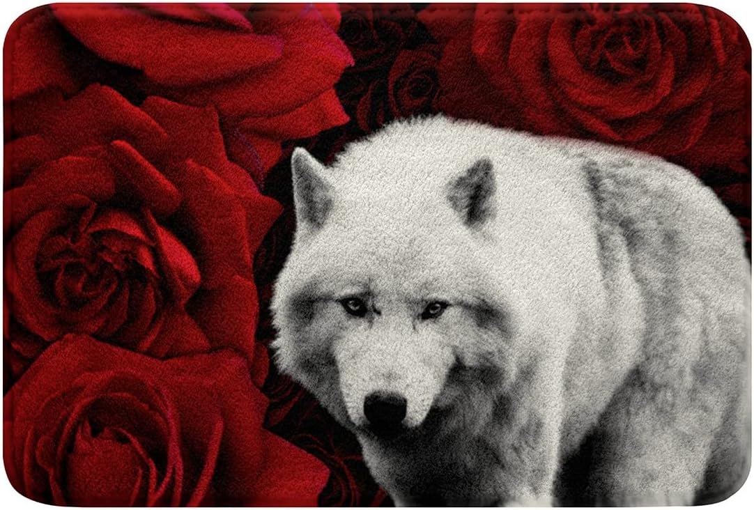 Red Rose Bath Rug 16x24 Non-Slip Velvet Carpet