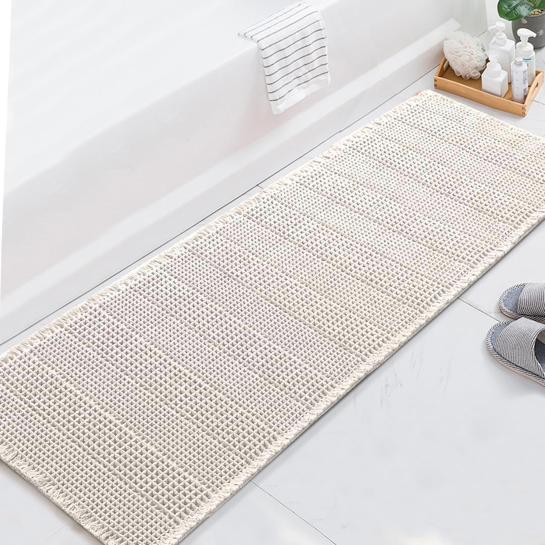 HVERSAILTEX Waffle Runner Rug 24 x 72 Ivory