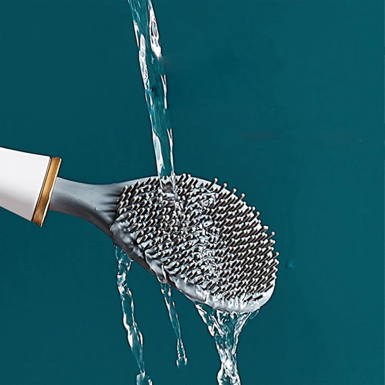 Silicone Toilet Brush with Holder Set No-Slip Extra Long Handle