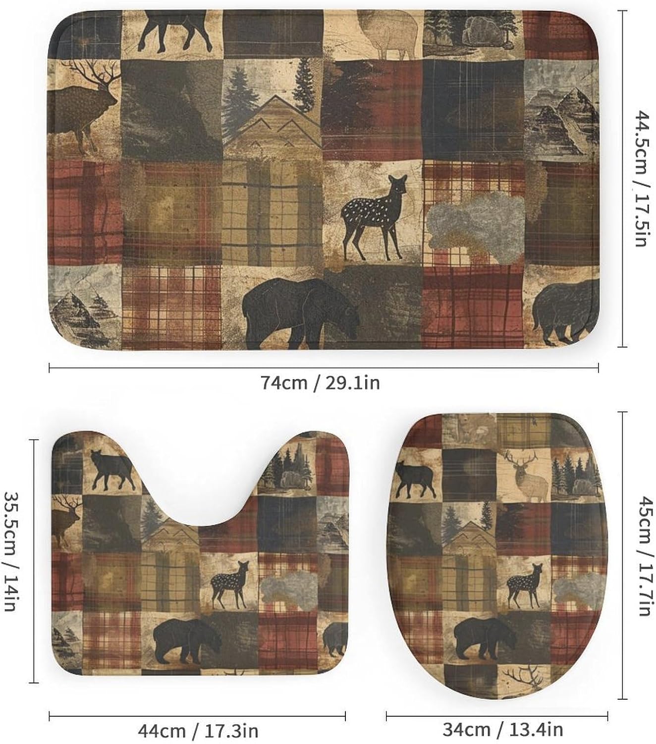 4Pcs Farmhouse Elk Deer Shower Curtain Set with Rug and Liner