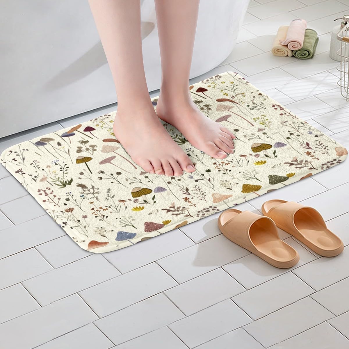Mushroom Bath Mat with Non-Slip Base and Water Absorbent Design