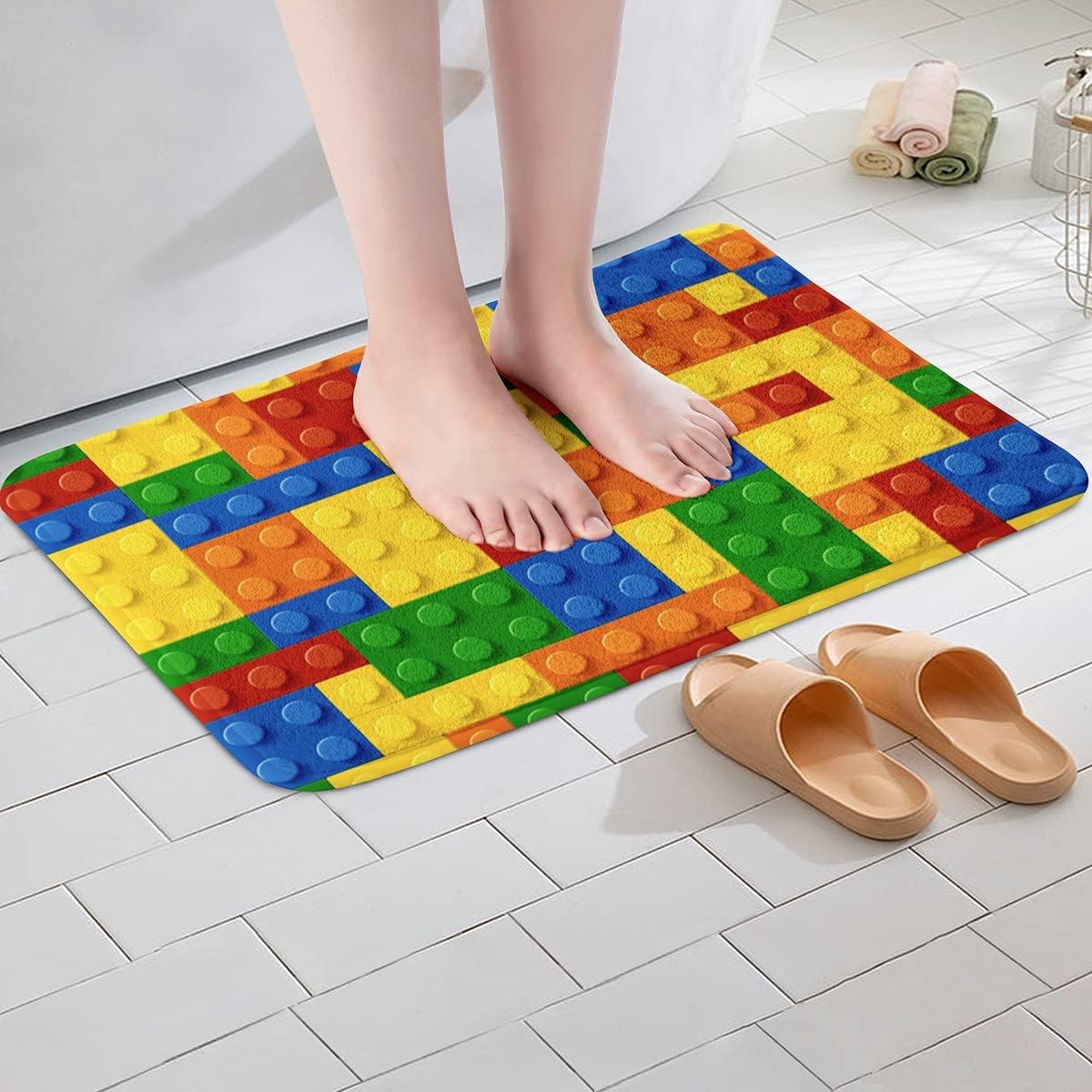 Feelyou Colorful Geometric Bath Rug 20x32 Inch Non-Slip