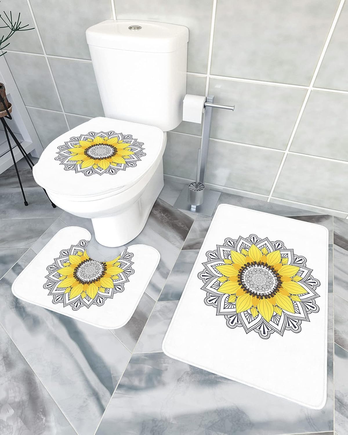 YESOF66 3 Piece Bathroom Rug Set Non-Slip Mandala Design