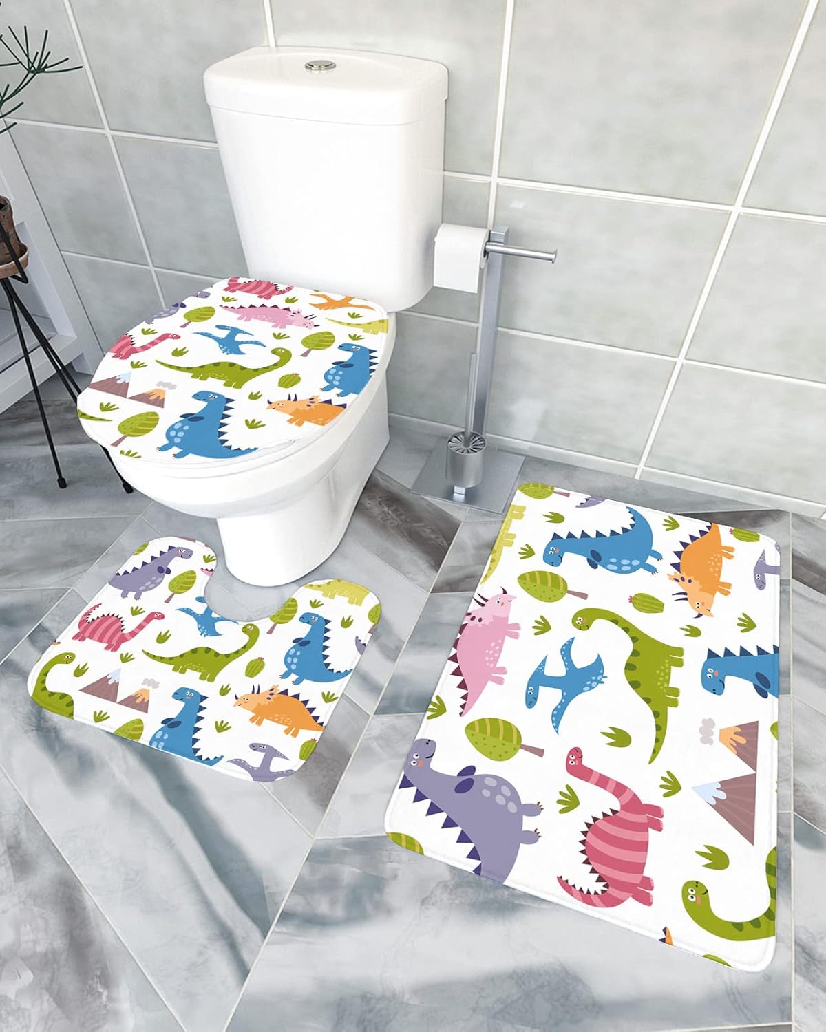YESOF66 3 Piece Bathroom Rugs Set with Non-Slip Dinosaur Design