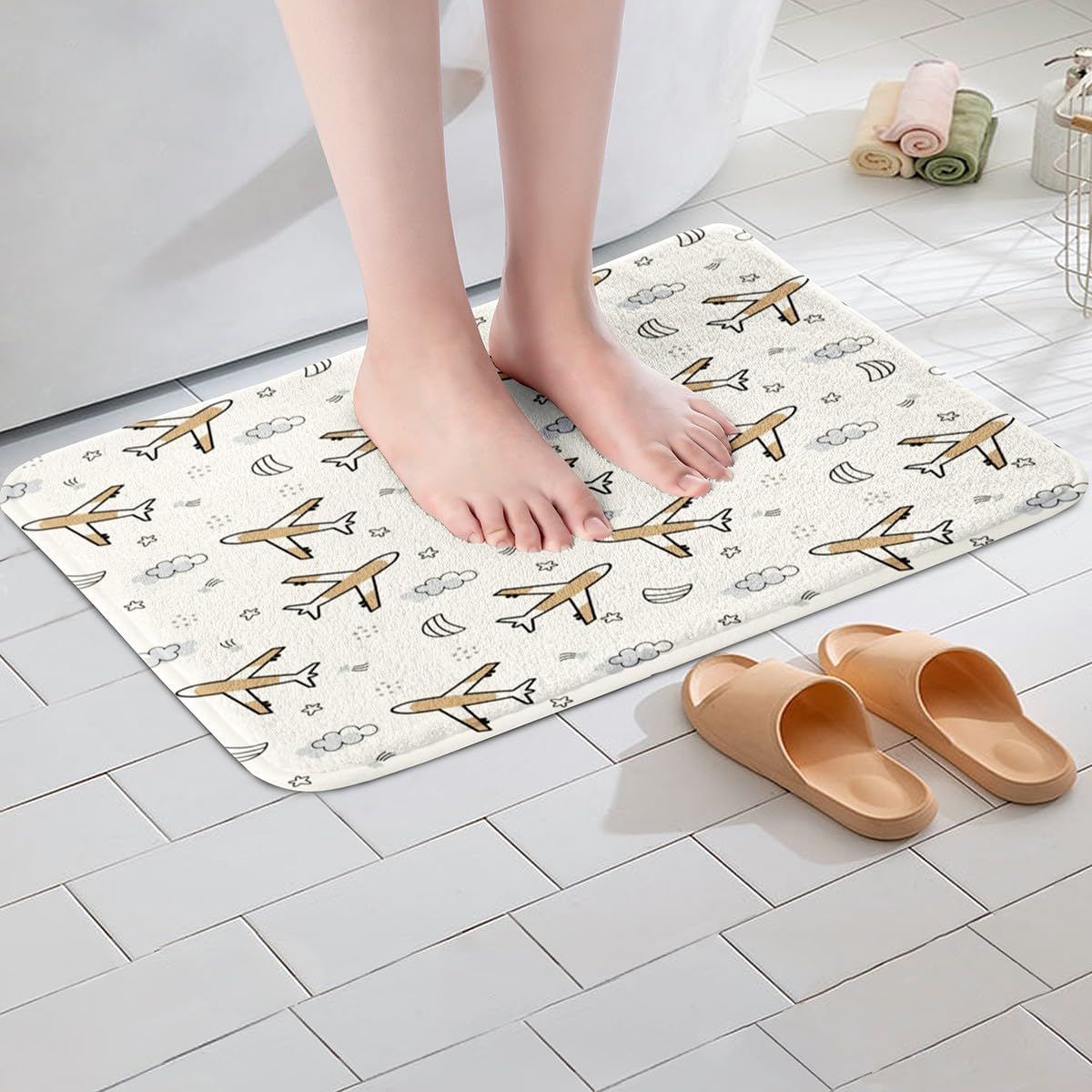 Feelyou Cartoon Aircraft Bath Rug 16x24 Inches