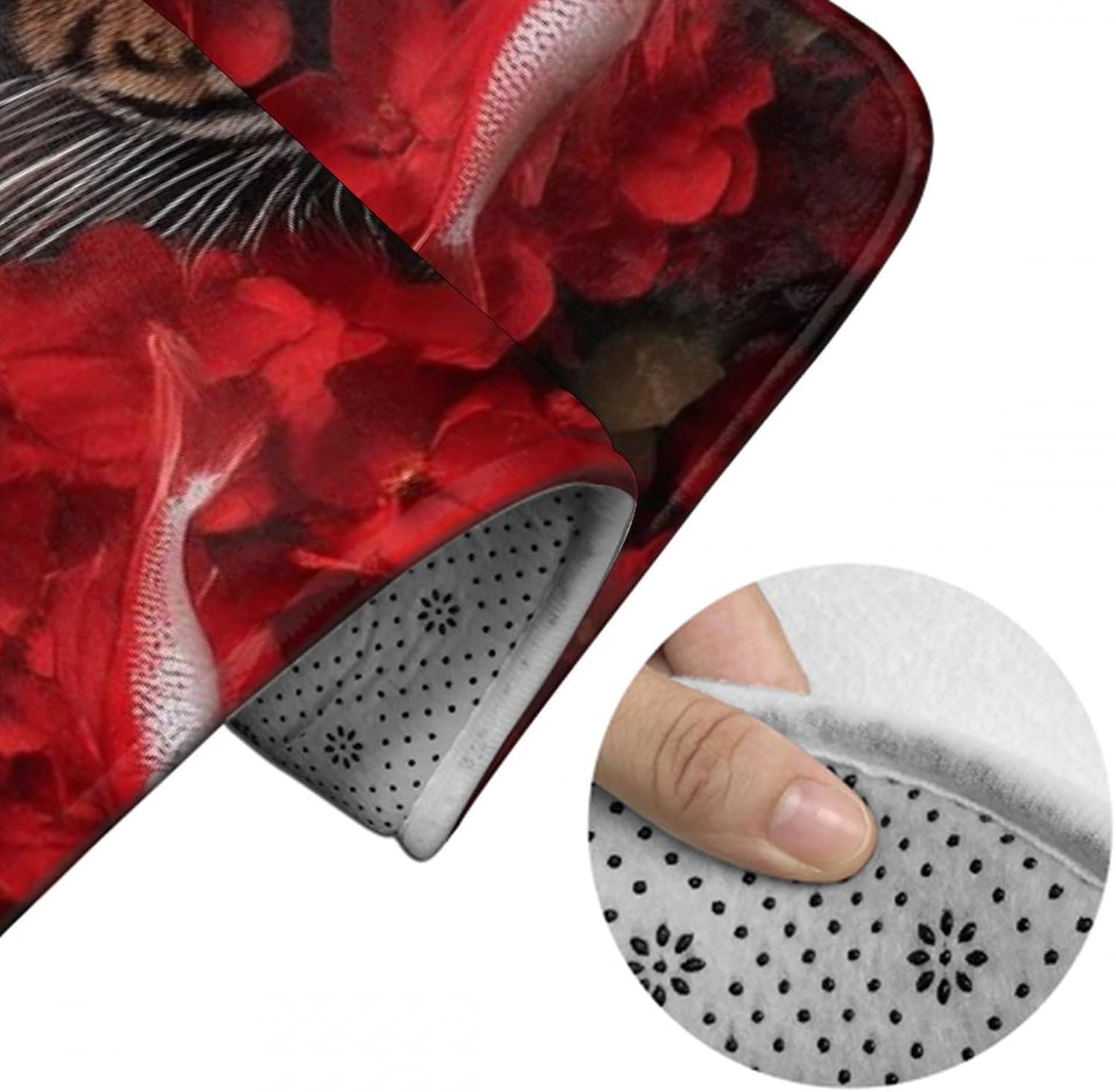BoomDragon Anti-Skid Memory Foam Bath Rug with Red Flowers 1