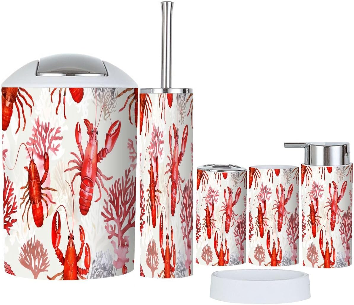 Boho Tropical Trash Can and Bathroom Accessories Set
